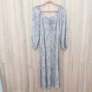 Final Touch Floral Long Sleeve Midi Dress Size S Beige Boho Cottage Milkmaid